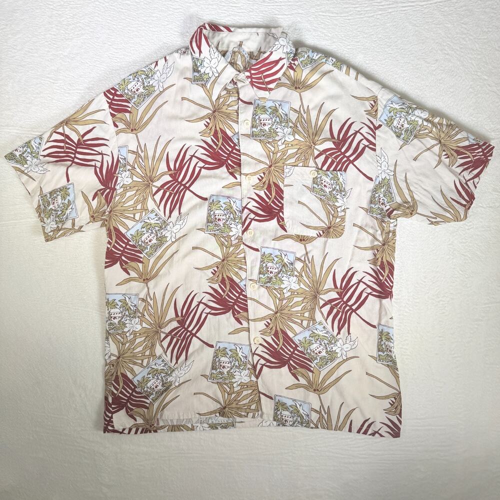 Linea Dome Shirt MensL Floral Hawaiian Button Up Short Sleeve Rayon Aloha Resort